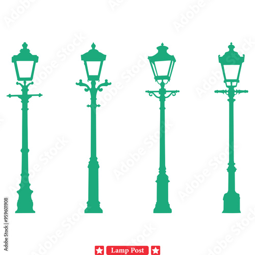 Cityscape Illumination Elements  Decorative Lamp Post Silhouettes