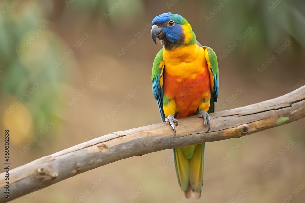 A Colorful Parrot With a Blue Tail Sits on a Branch A Colorful Parrot With a Blue Tail Sits on a Branch