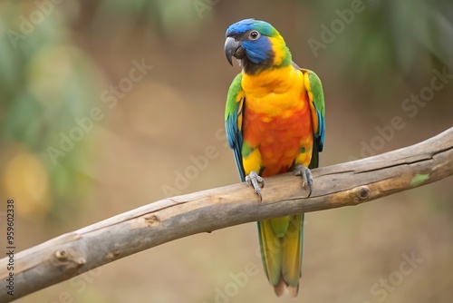 A Colorful Parrot With a Blue Tail Sits on a Branch