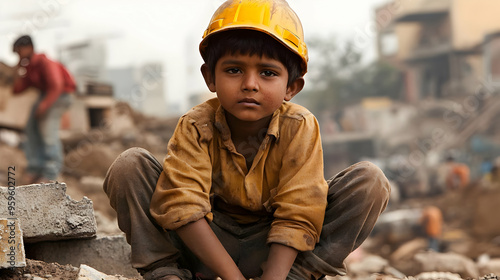 A young boy in a constructi...