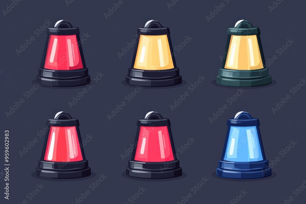 Police flasher, siren vector set. Siren police light icon flat vector Police flasher, siren vector set. Siren police light icon flat vector