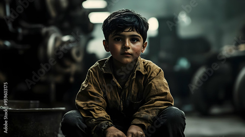 A young boy sitting in an i...