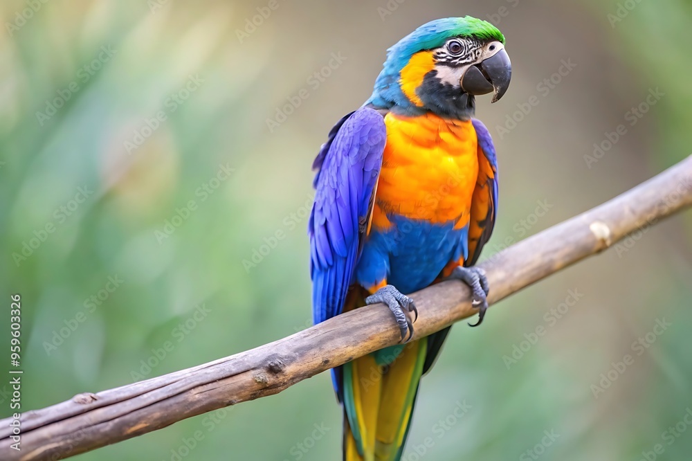 A Colorful Parrot With a Blue Tail Sits on a Branch A Colorful Parrot With a Blue Tail Sits on a Branch