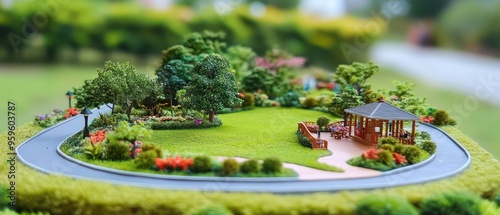 Miniature Garden with a Gazebo and Winding Path photo