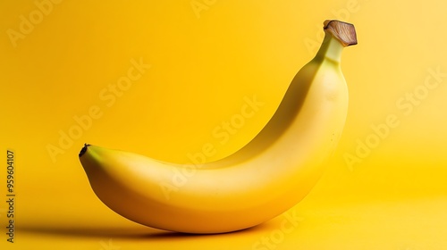 A Single Yellow Banana on a Yellow Background photo