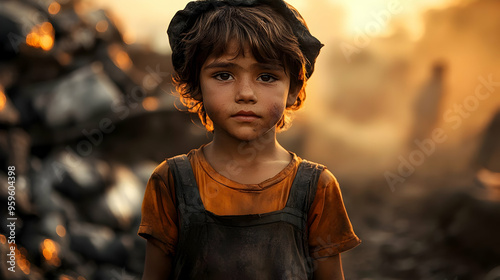 A young child stands amidst...