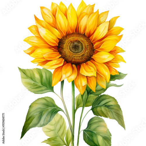 watercolor sunflower illustration isolated on transparent background