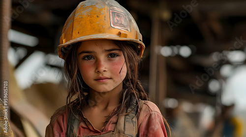 A young girl in a hard hat,...