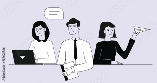Group of business people working together on teamwork meeting in corporate office. Vector illustration 