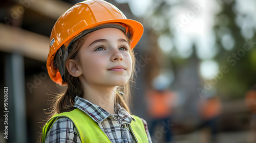 A young girl in safety gear...