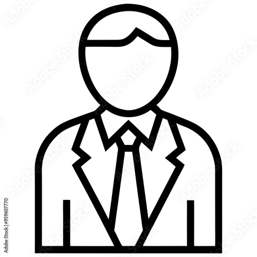 Line drawing of a person in a suit with a tie and a parted hairstyle