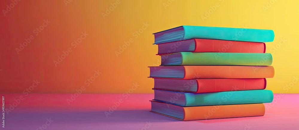 A stack of vibrant books Concept of education and entertainment. Copy space image. Place for adding text and design A stack of vibrant books Concept of education and entertainment. Copy space image. Place for adding text and design