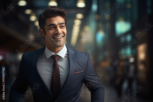 young indian businessman running on street