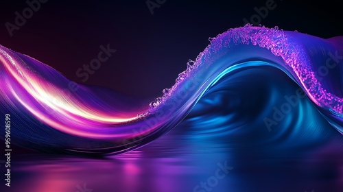 Abstract wavy neon lines in futuristic digital background, vibrant colors photo