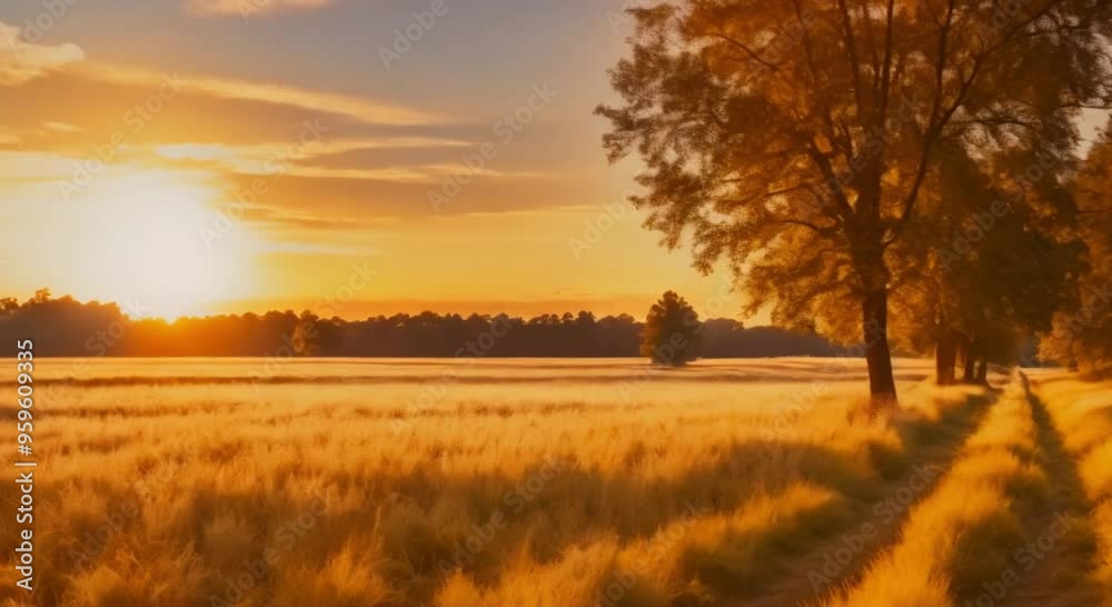 The setting sun casting warm hues over a meadow. The setting sun casting warm hues over a meadow.