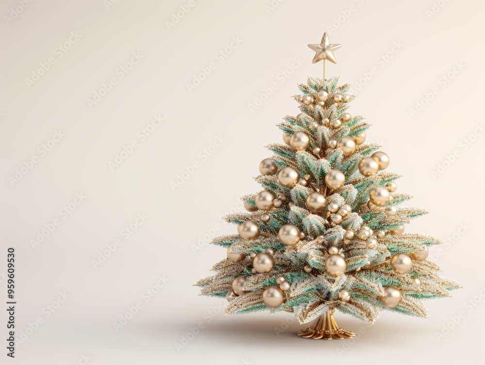 Elegantly decorated Christmas tree with golden ornaments and star topper, perfect for festive holiday celebrations. Elegantly decorated Christmas tree with golden ornaments and star topper, perfect for festive holiday celebrations.