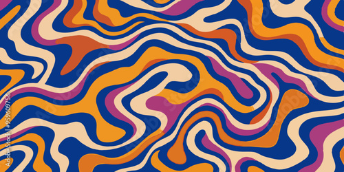 Abstract wavy pattern in orange, purple, and blue hues