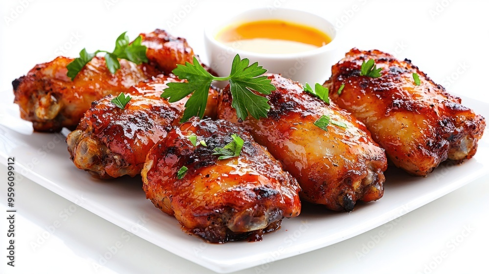 Crispy Buffalo Chicken Wings Temptingly Arranged on a Clean White Surface