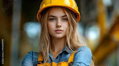 A young woman in a construc...