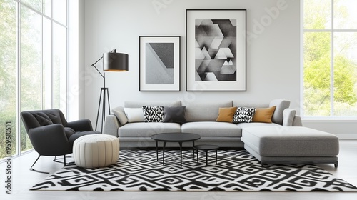 Wallpaper Mural A living room with a white and a black furniture. The room is very clean and well-lit. Torontodigital.ca