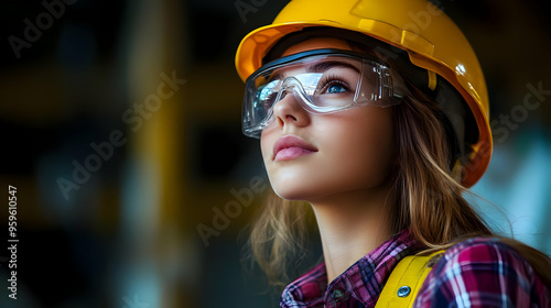 A young woman in a hard hat...