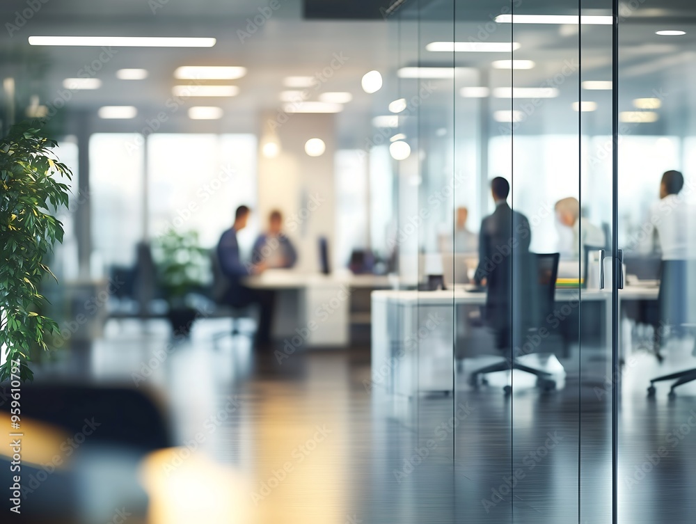 Modern open office space with greenery and sunlight, productive workplace Modern open office space with greenery and sunlight, productive workplace