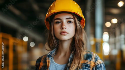A young woman in a hard hat...