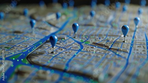 City Map with Blue Pins photo