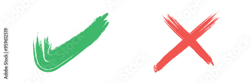 Yes and No tick and Cross sign elements of vote election choose on white background in red and green color 