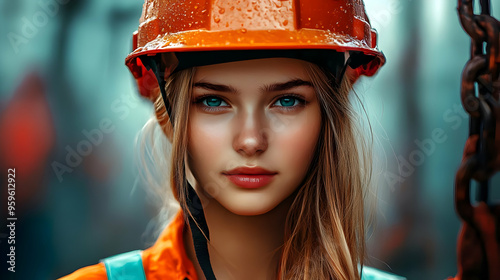 A young woman in an orange ...