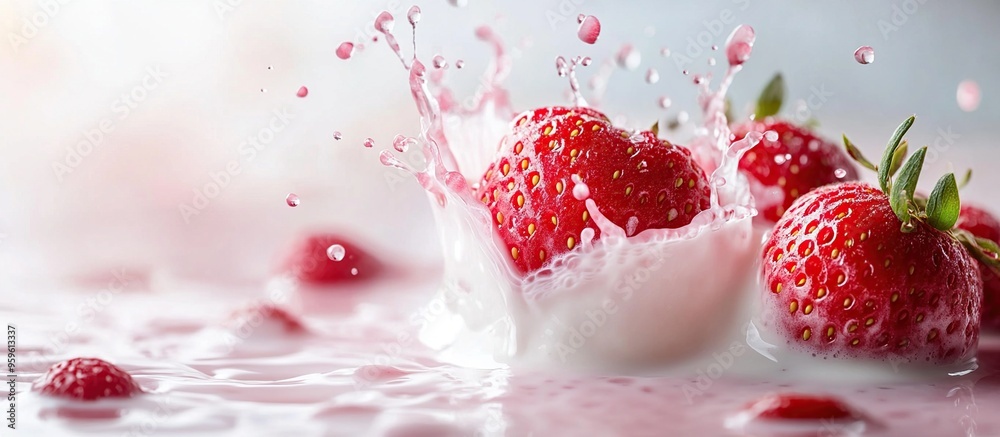 Strawberries Splashing into Milk Strawberries Splashing into Milk