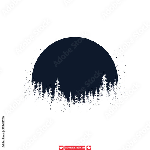 Enchanted Night Sky  Mountain Range Silhouette Vector
