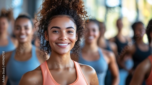 A smiling woman participating in a fitness class, embodying the joy of group workouts.