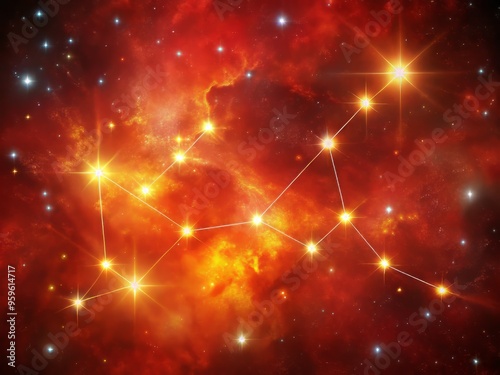 A photo image of a beautiful Aries constellation with a fiery red background, depicting the symbolism of adventurous start. photo