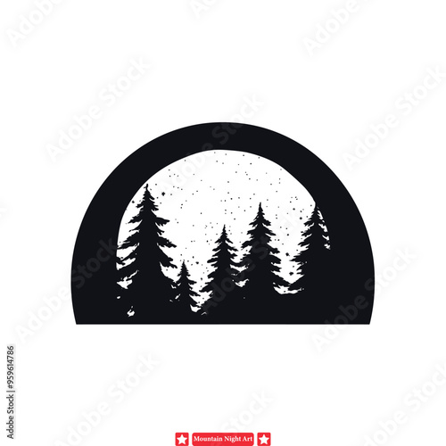 Nocturnal Beauty  Night Vector Silhouette of Mountain Peaks