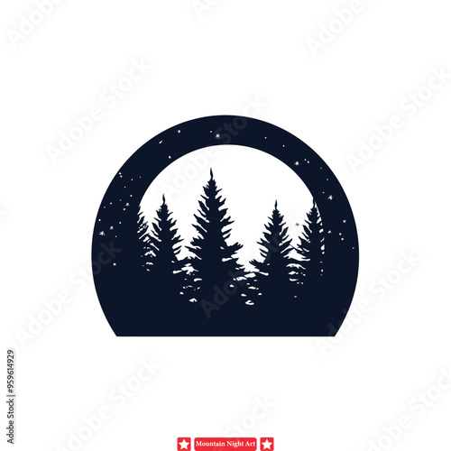 Moonlit Majesty  Night Vector Silhouette of Majestic Mountains