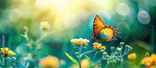 Butterfly on a flower with copy space