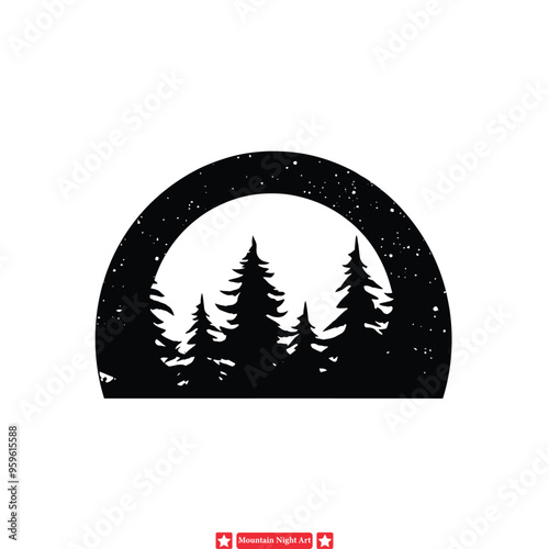 Lunar Landscape  Vector Silhouette of Mountains under Stars