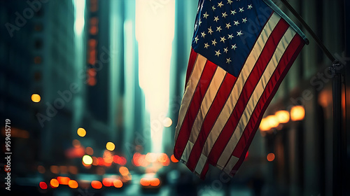 American flag waving in a c...