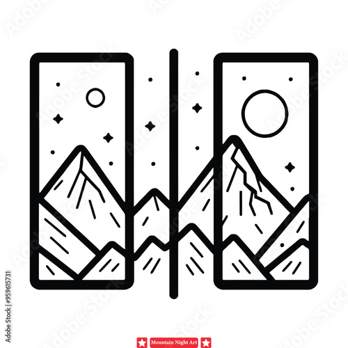 Nocturnal Panorama  Moonlit Mountain Range Silhouette Vector