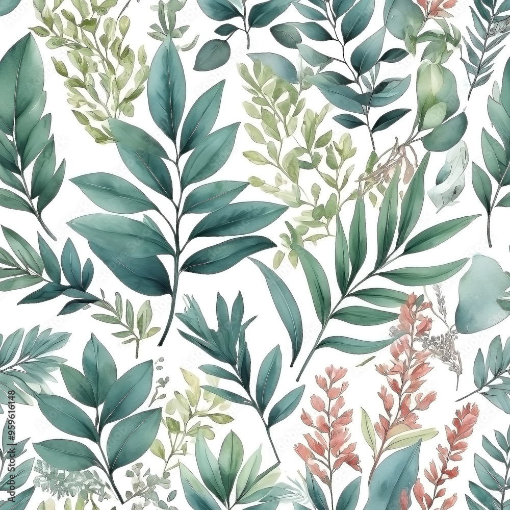 seamless Watercolor Pattern using botanical elements.
