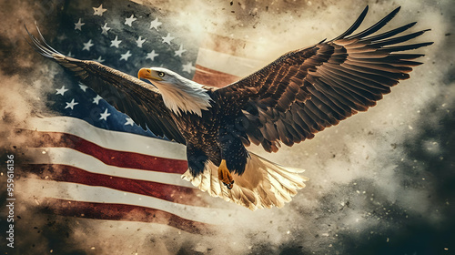 An eagle soaring against a ...