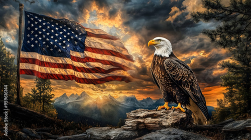 An eagle stands proudly nea...