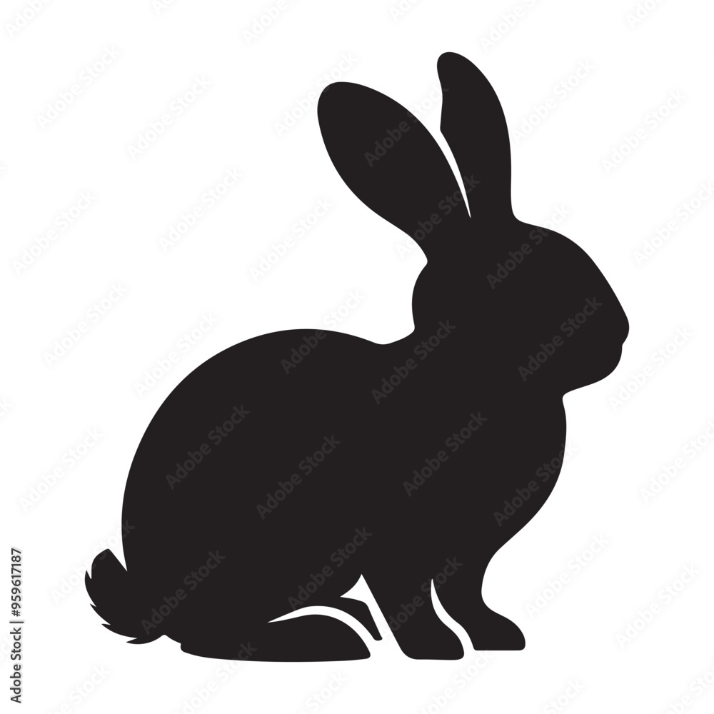 Fototapeta premium Silhouette rabbit or bunny animal black color, Rabbit sitting on the ground silhouette black color vector art illustration