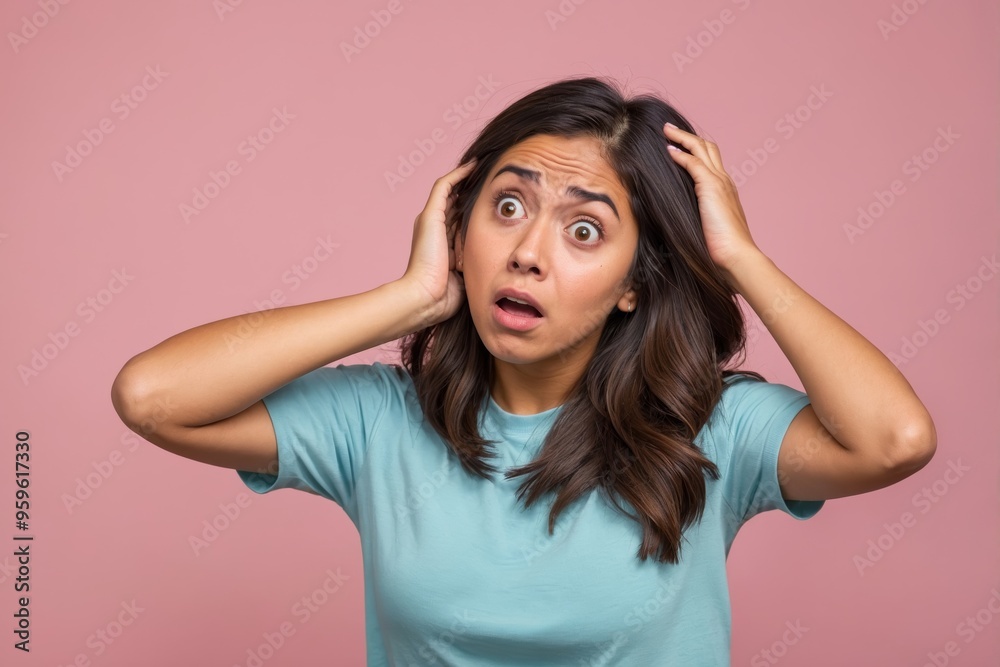 Surprised young woman with hand on head against pink background Surprised young woman with hand on head against pink background