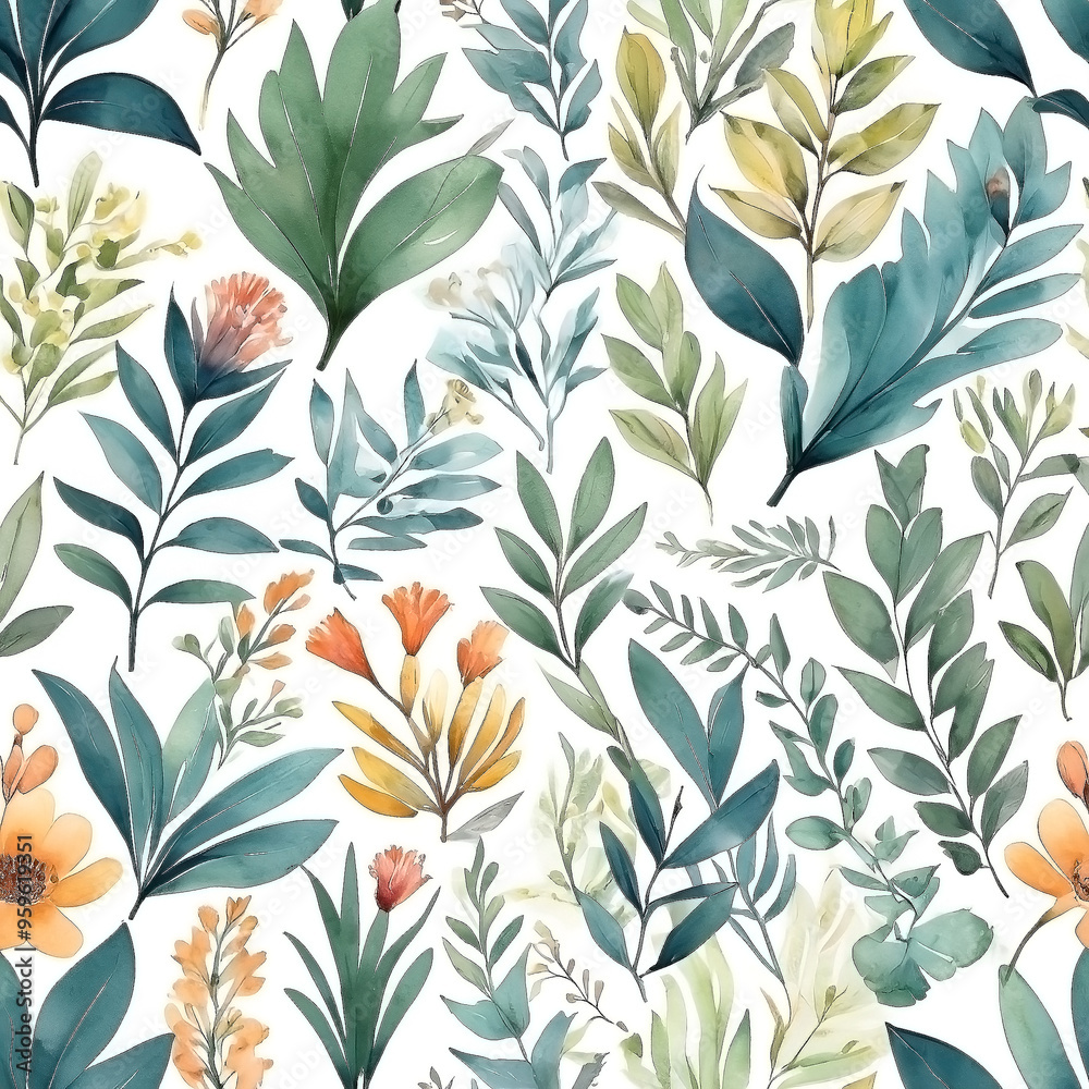 seamless Watercolor Pattern using botanical elements. seamless Watercolor Pattern using botanical elements.