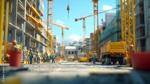 Construction site bustling ...