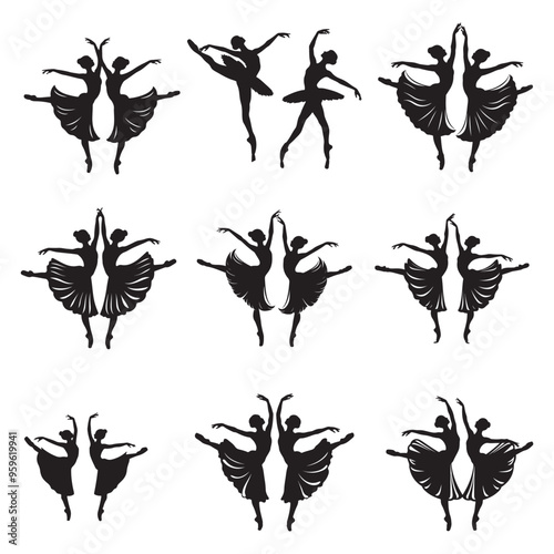 Ballerina silhouette Dancer isolated on white background. Vector female ballet dancer