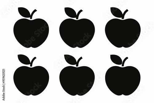Apple vector silhouette set, apple icon set	
