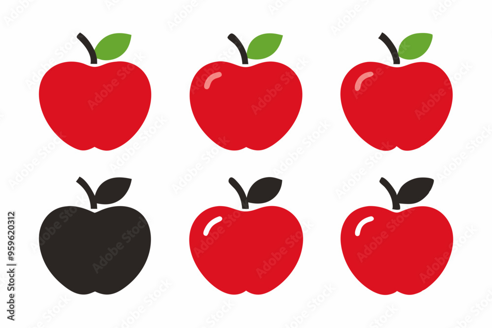 Apple Vector Set, Apple Fruit Clipart Bundle, Red and Green